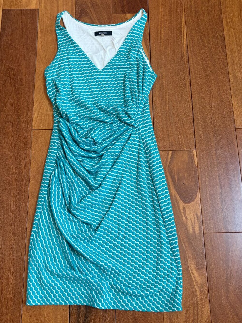 Anthropologies 41 Hawthorn sleeveless teal geometric ruched dress